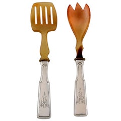 Two Hans Hansen Silverware No. 2 Serving Parts in Silver 830 and Bone
