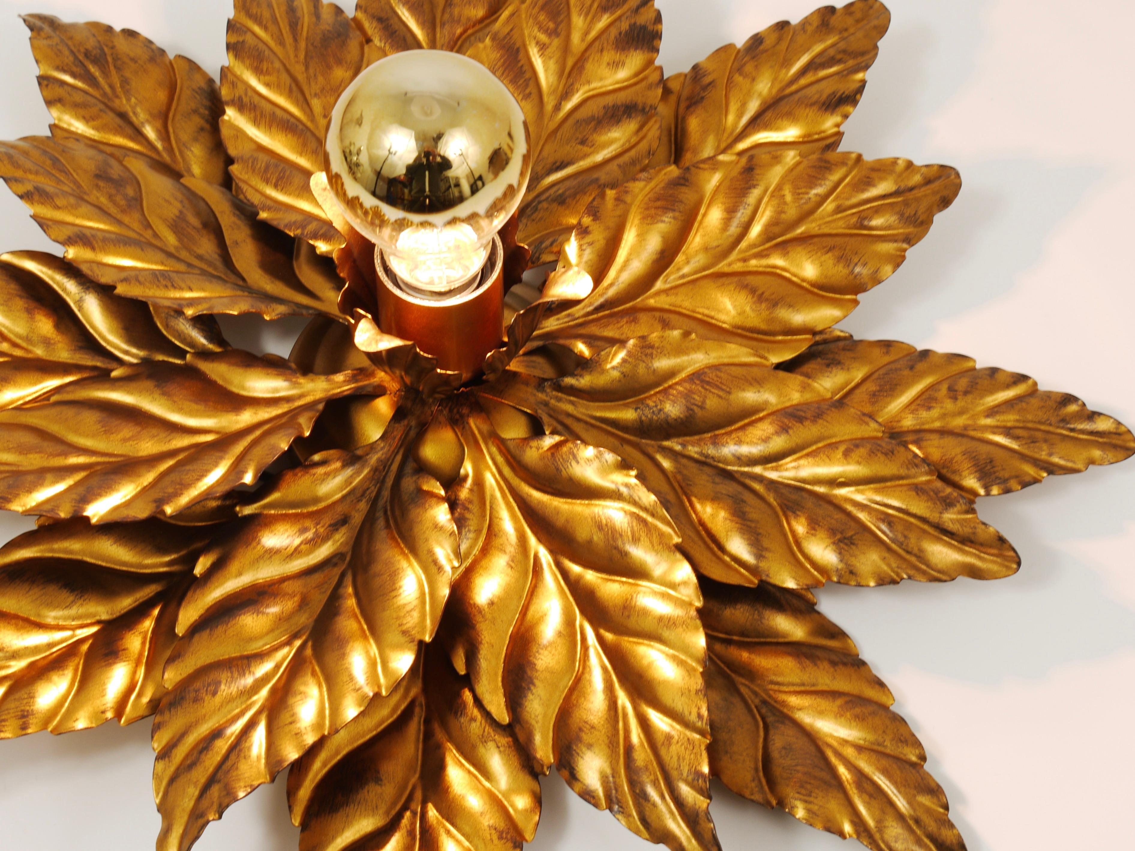 Two Hans Kögl Hollywood Regency Florentine Gilt Metal Wall or Ceiling Lights 11