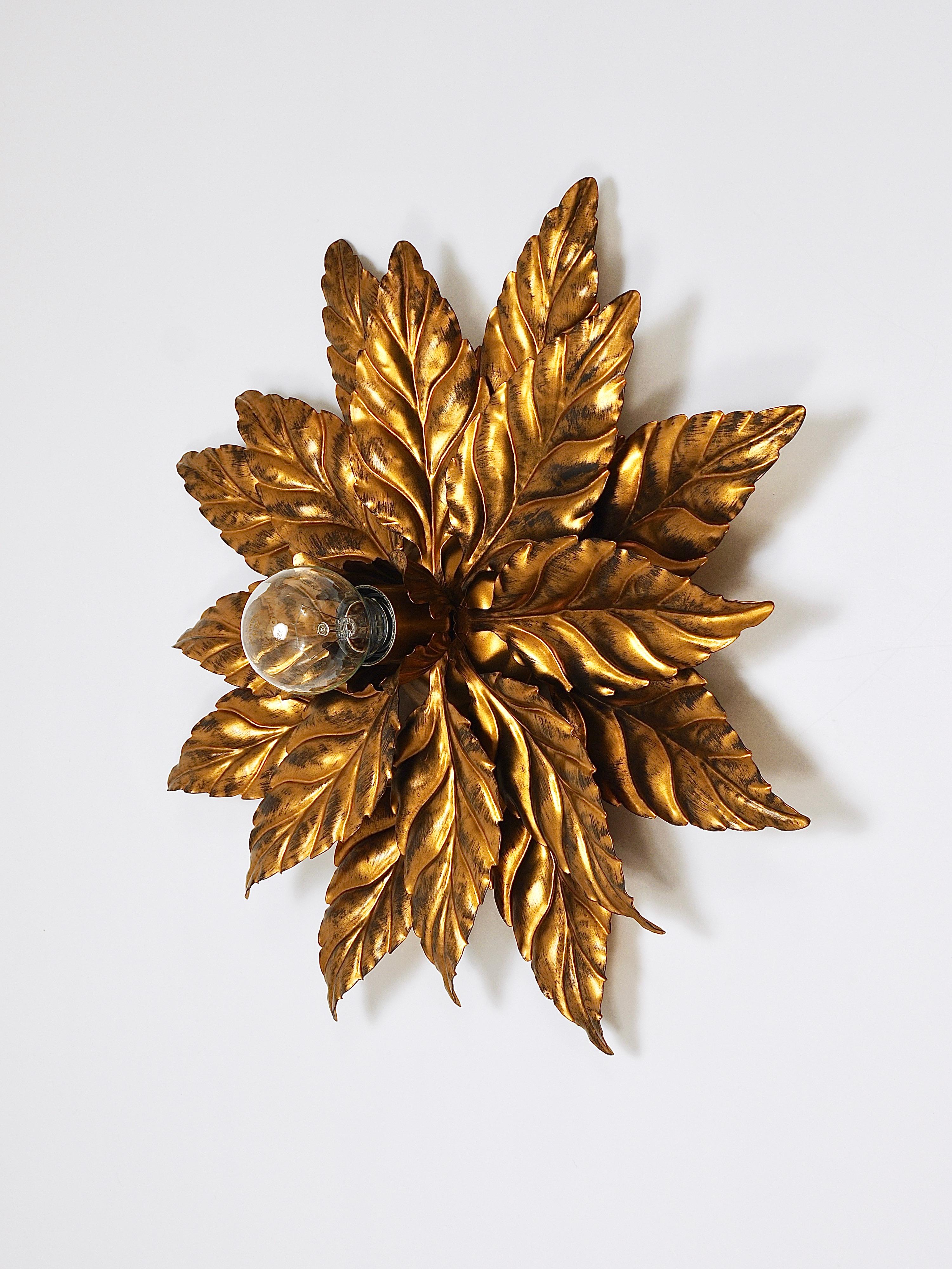 Late 20th Century Two Hans Kögl Hollywood Regency Florentine Gilt Metal Wall or Ceiling Lights
