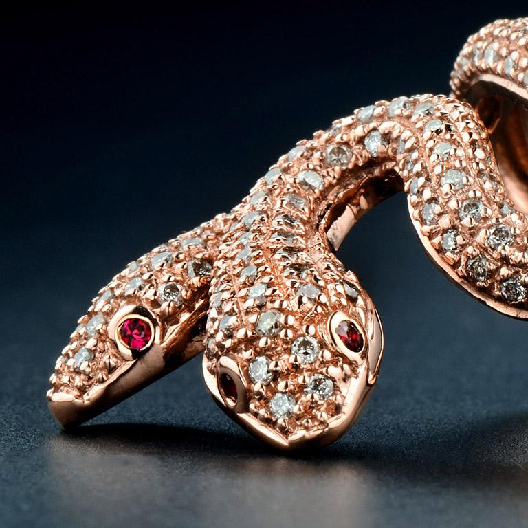 Women's Ruby Diamond Two-Head Snake Ring