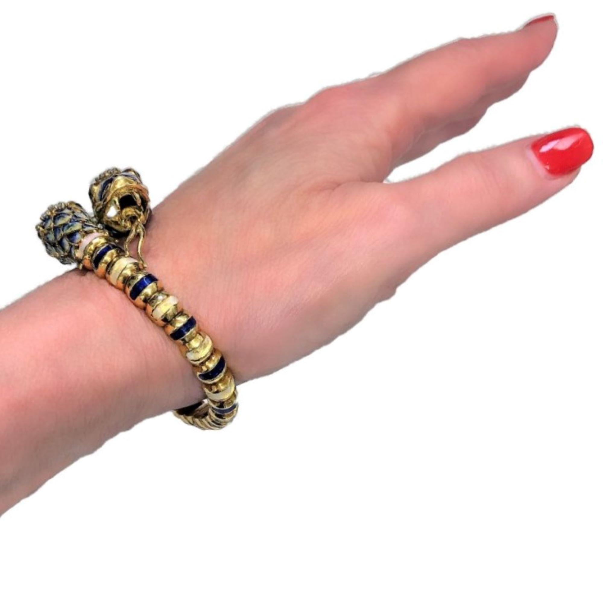 Two Headed Snake Bypass Bangle in Gold with Enamel and Diamonds 4