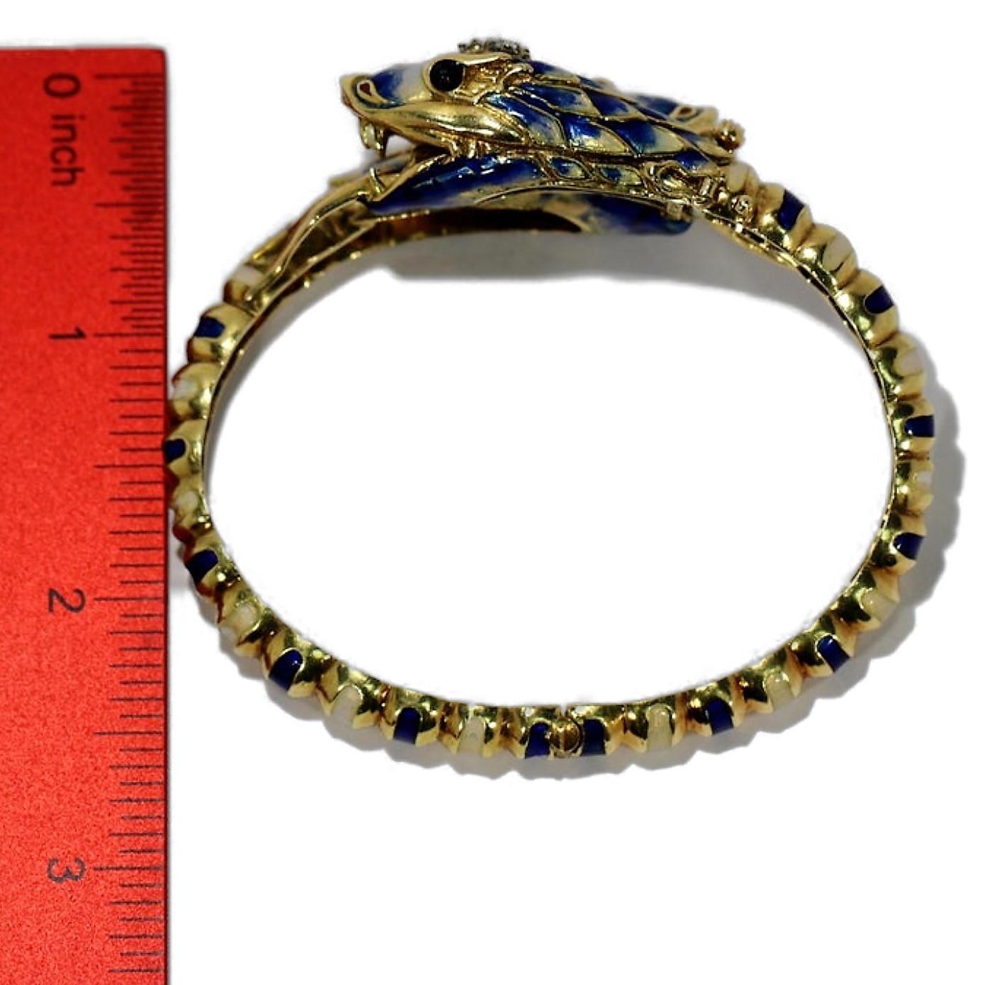 Two Headed Snake Bypass Bangle in Gold with Enamel and Diamonds 1