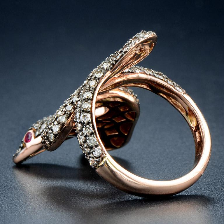 Two-Headed Snake Ruby Eye Diamond Cocktail Ring at 1stDibs | diamond ...