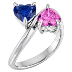 Two Heart Engagement Ring Sapphires 18K White Gold