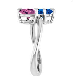 Anillo de Compromiso Dos Corazones Zafiros Oro Blanco 18K