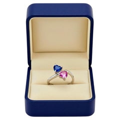 Two Heart Engagement Ring Sapphires 18K White Gold