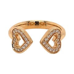 Two Hearts Ring in 18 Karat Yellow Gold Set With Pavé Diamonds