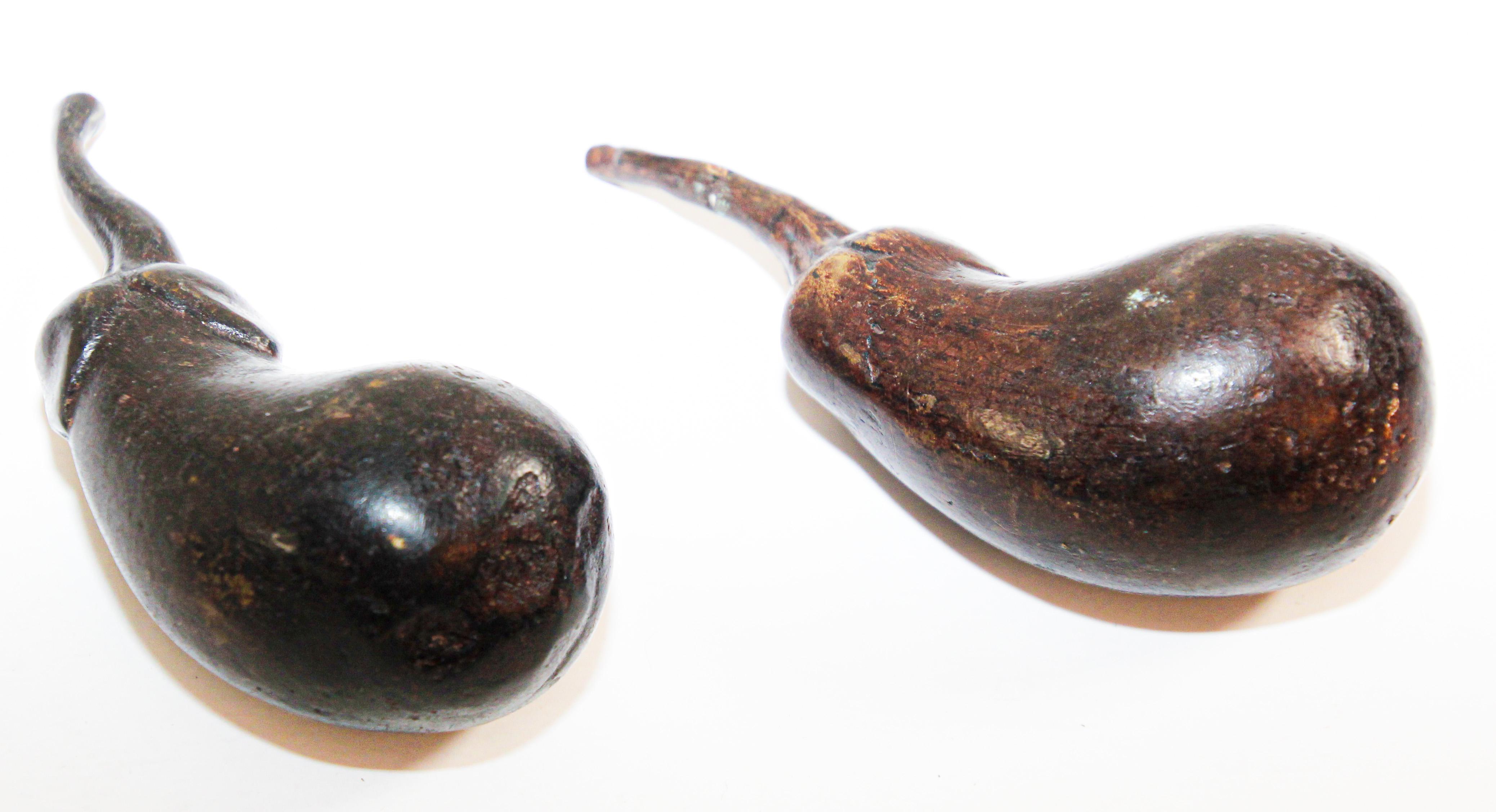 Two Heavy Sculpture Bronze Eggplant Paperweight For Sale 4