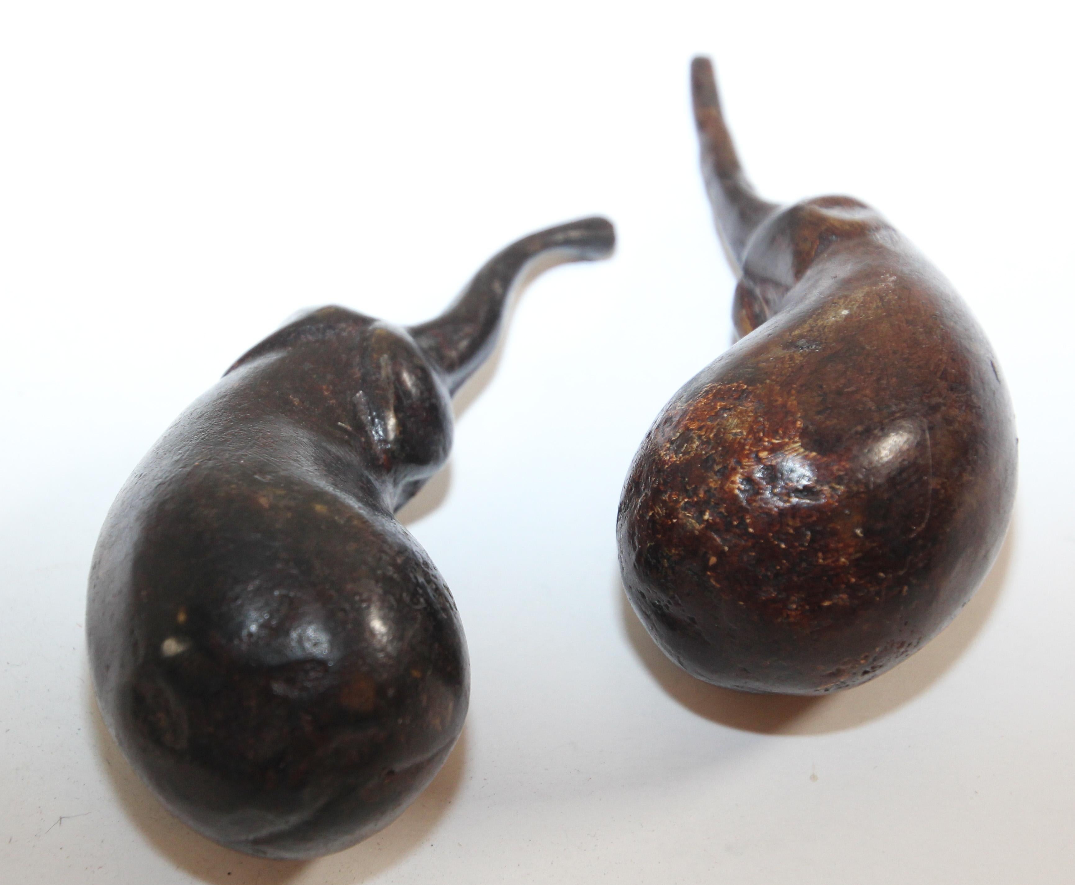 20th Century Two Heavy Sculpture Bronze Eggplant Paperweight For Sale