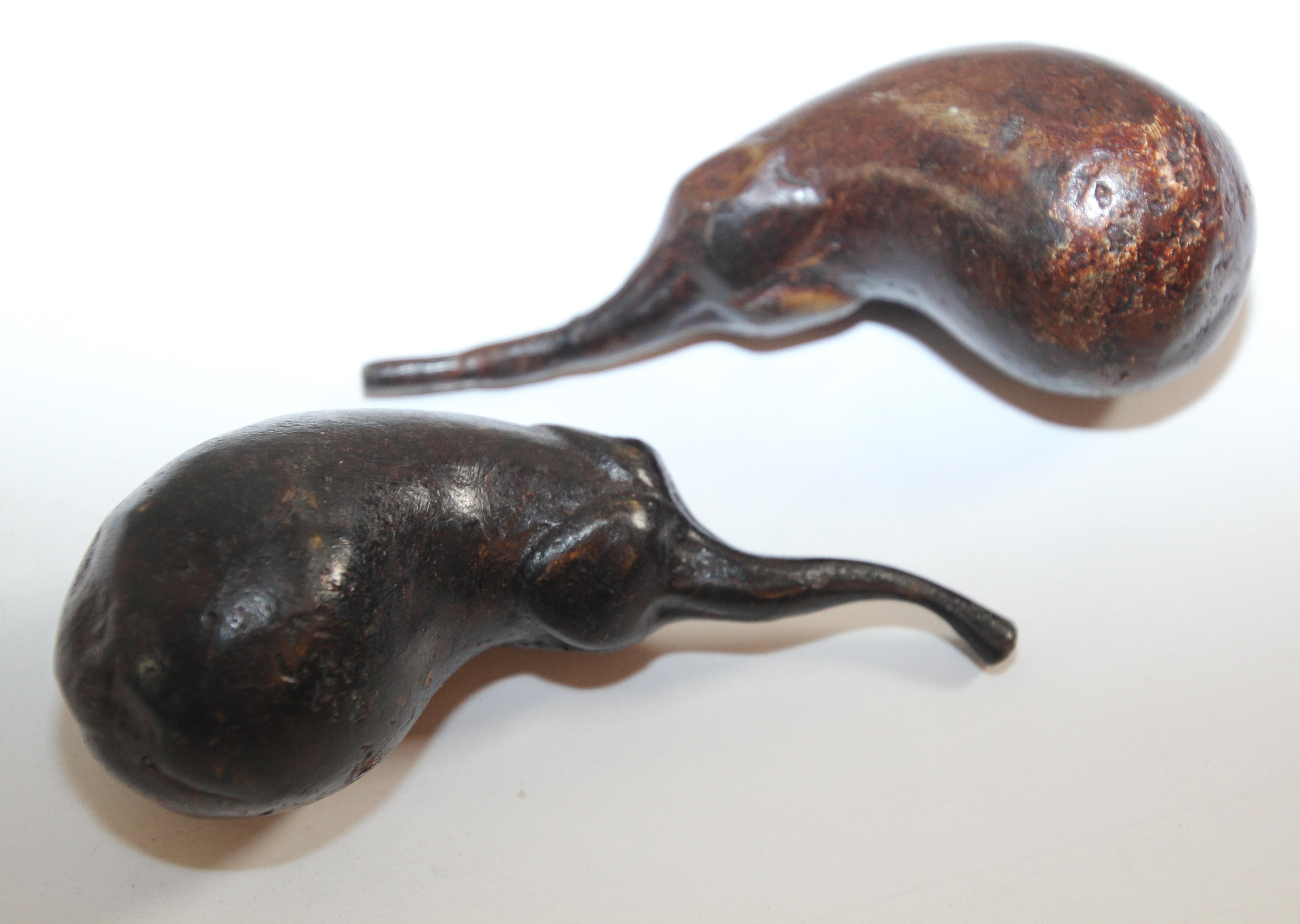 Two Heavy Sculpture Bronze Eggplant Paperweight For Sale 2