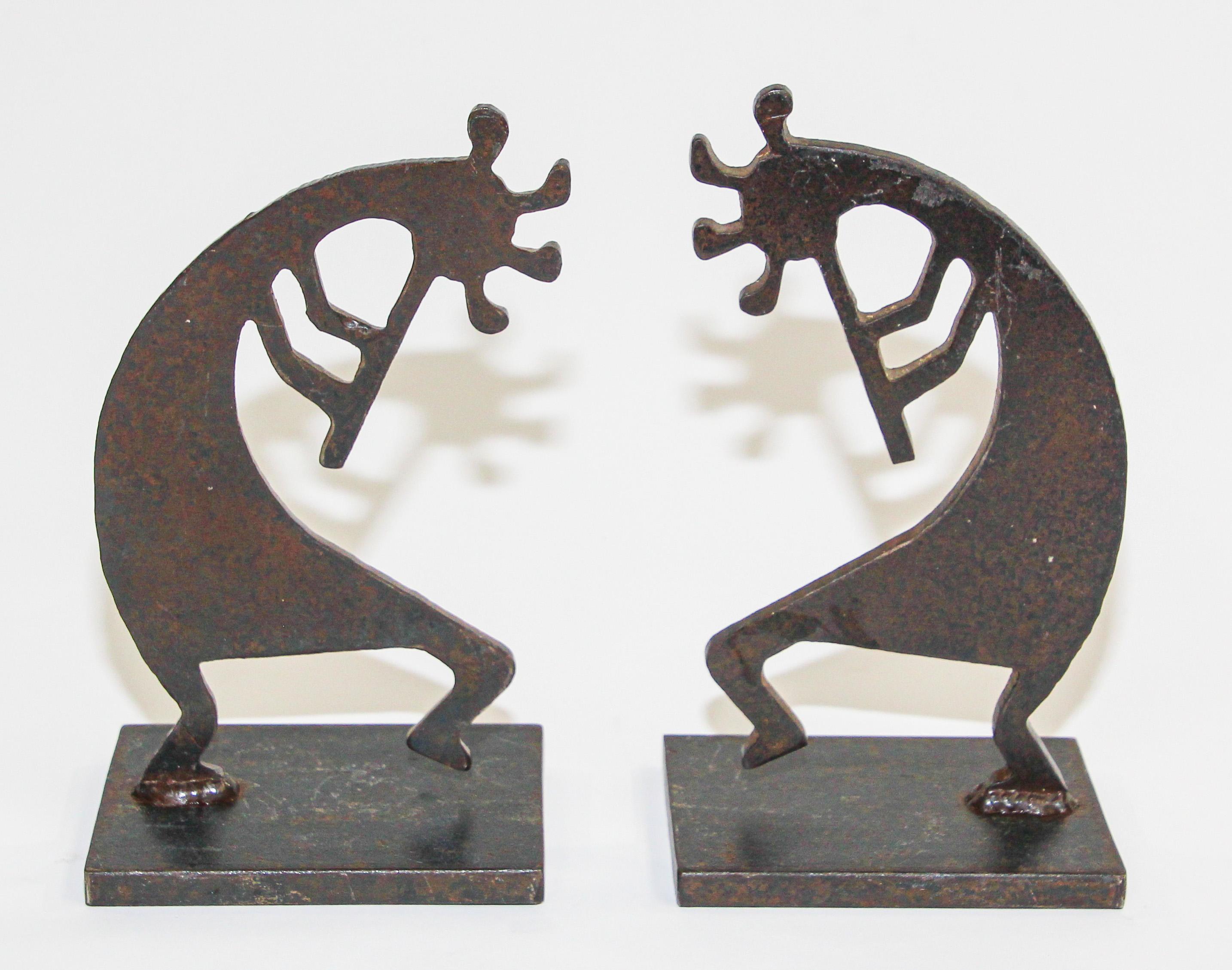 Two Heavy Southwest Kokopelli Metal Sculptures Bookends For Sale 1