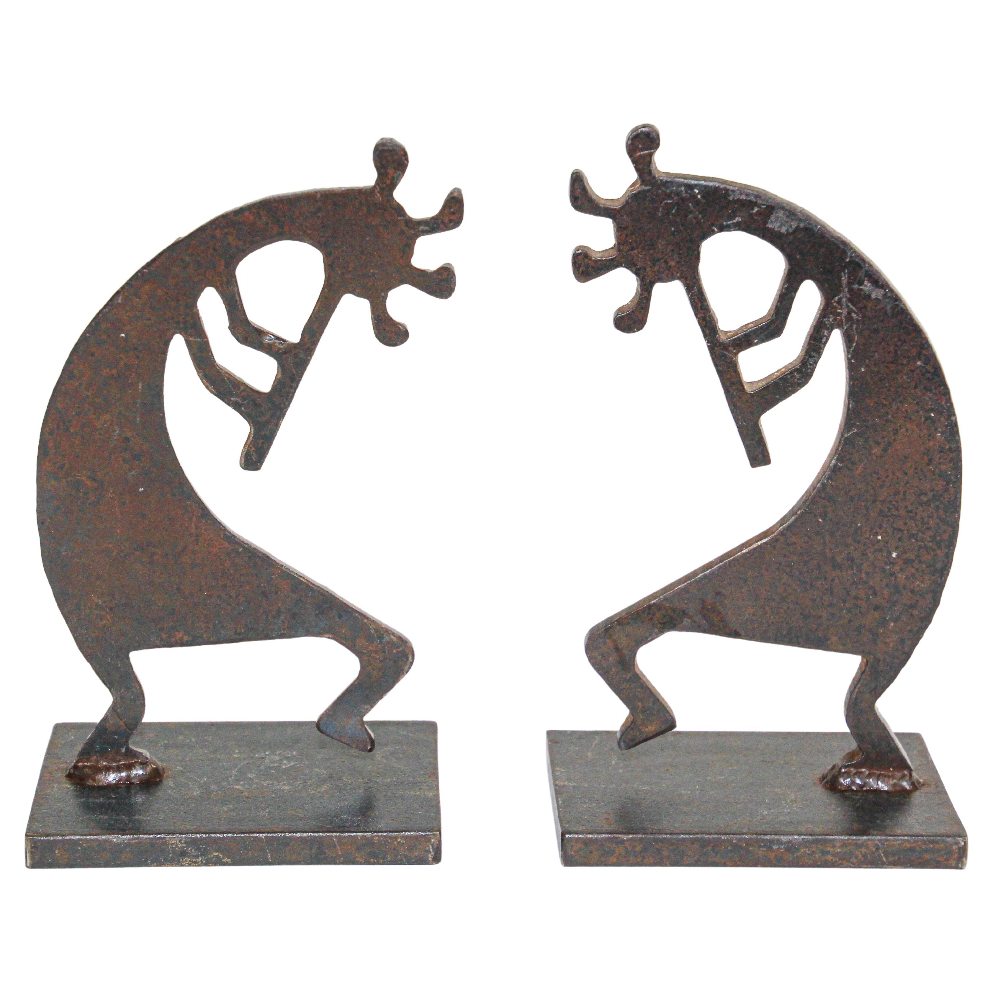 Two Heavy Southwest Kokopelli Metal Sculptures Bookends