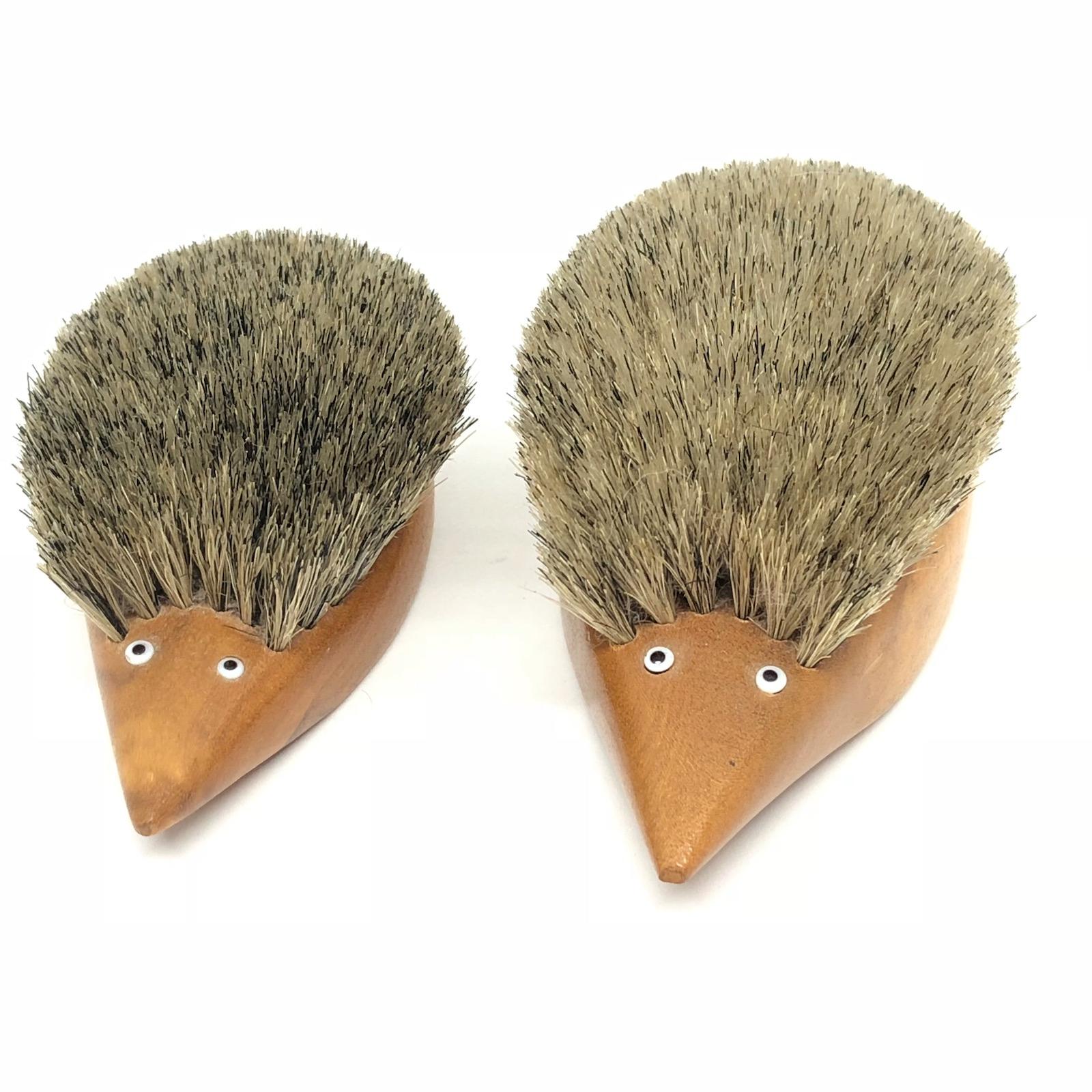 Mid-Century Modern Two Hedgehog Brushes Teak Wood Danish Design, 1960s