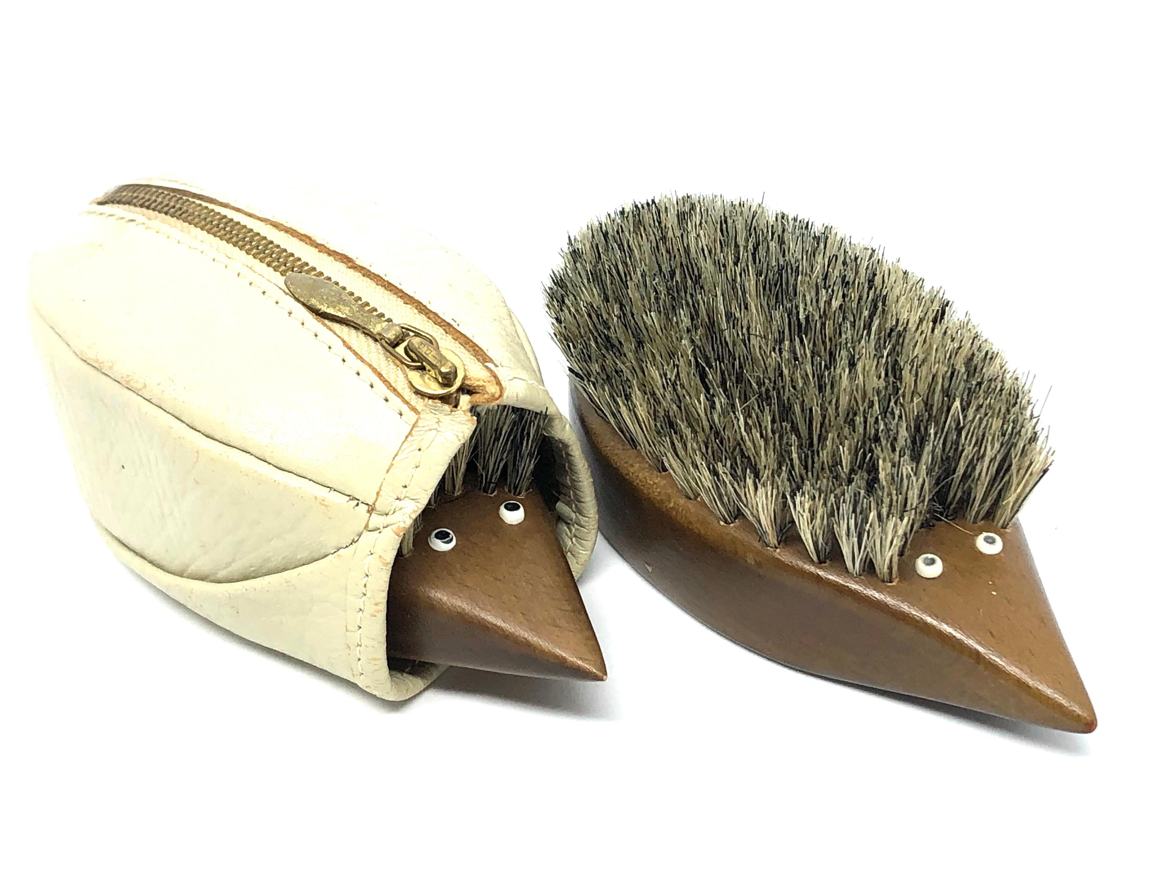 Mid-Century Modern Two Hedgehog Brushes Teak Wood Danish Design, 1960s For Sale