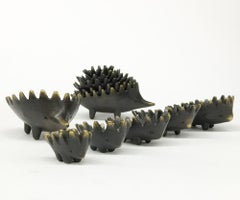 Two Hedgehogs, Brass Stackable Ashtrays by Walter Bosse for Hertha Baller, 1950