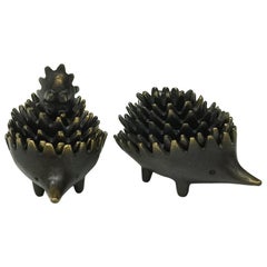 Two Hedgehogs, Brass Stackable Ashtrays by Walter Bosse for Hertha Baller, 1950