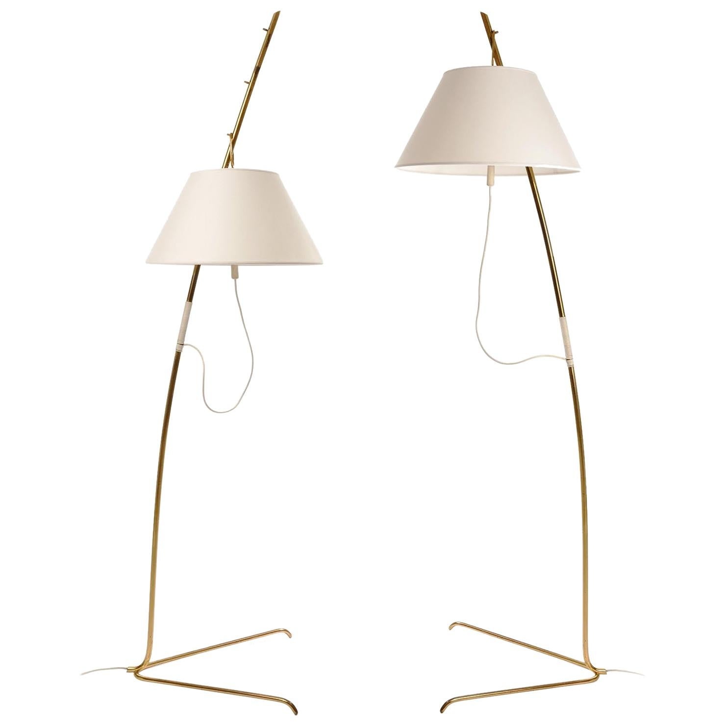 One of Two Height Adjustable Kalmar Brass Floor Lamps 'Cavador' No. 2098, 1960 For Sale