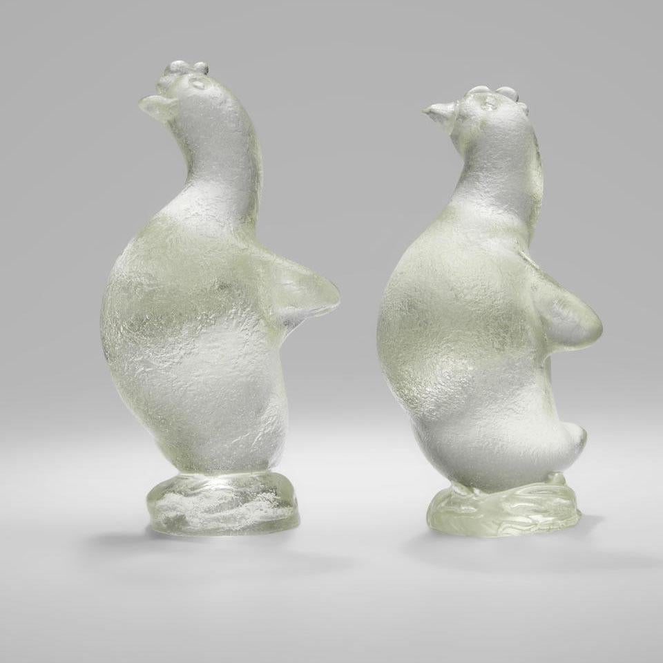 Art Glass Two Hen Sculptures in Corroso Glass by Archimede Seguso circa 1938 For Sale