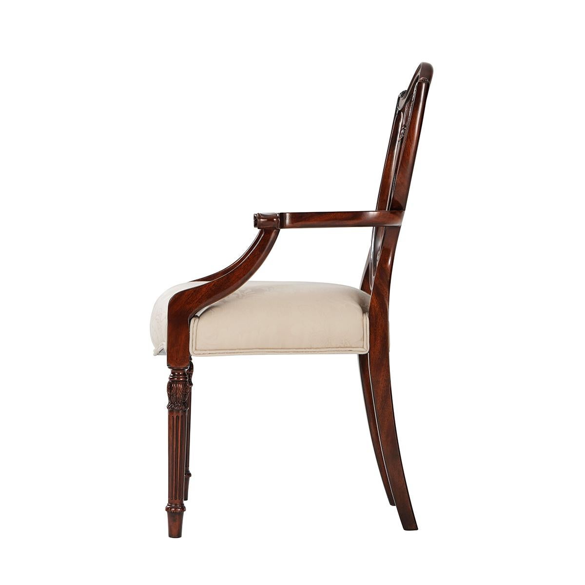 Vietnamese Two Hepplewhite Shield Back Dining Armchairs For Sale