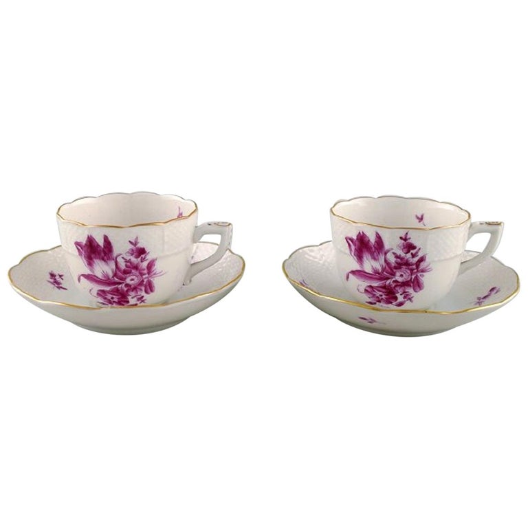 Two Herend Coffee Cups with Saucers in Hand Painted Porcelain, 1950s For  Sale at 1stDibs