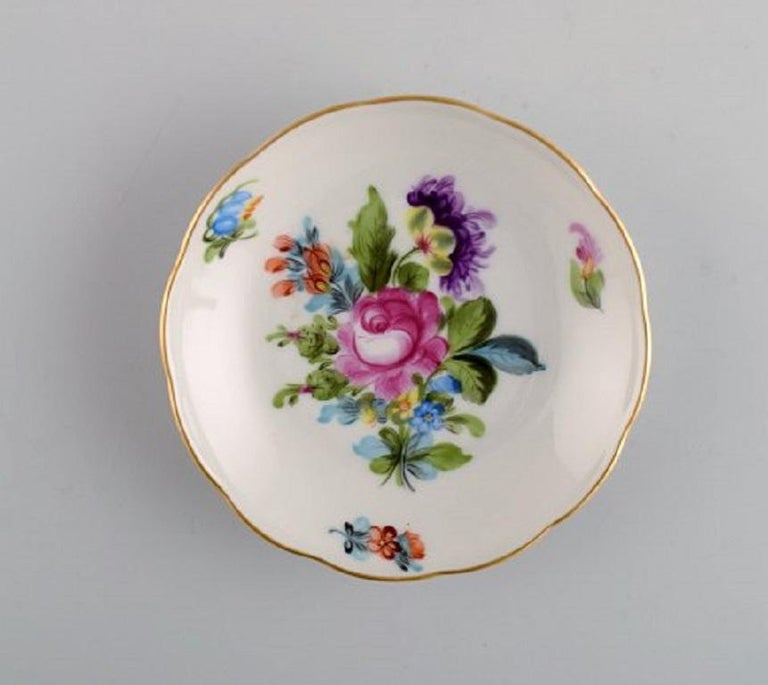 Two Herend Miniature Vases and a Small Dish in HandPainted Porcelain