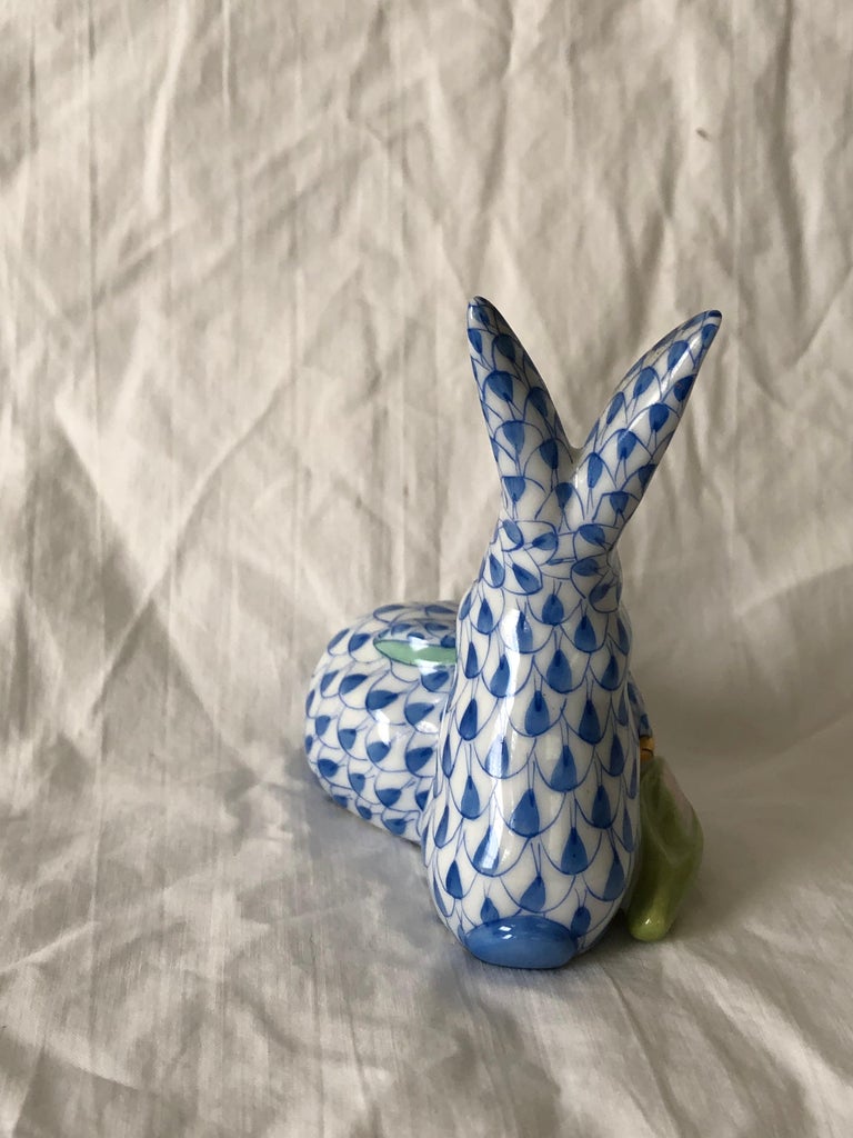 Two Herend Porcelain Rabbits Cuddling Together with Corn Cob at 1stDibs