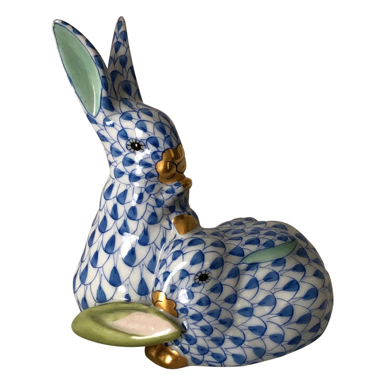 Two Herend Porcelain Rabbits Cuddling Together with Corn Cob at 1stDibs
