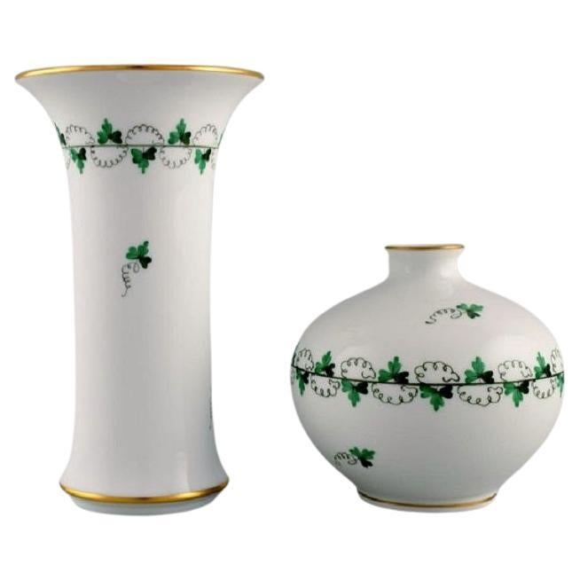 Two Herend Vases in Hand-Painted Porcelain. Mid-20th Century For Sale