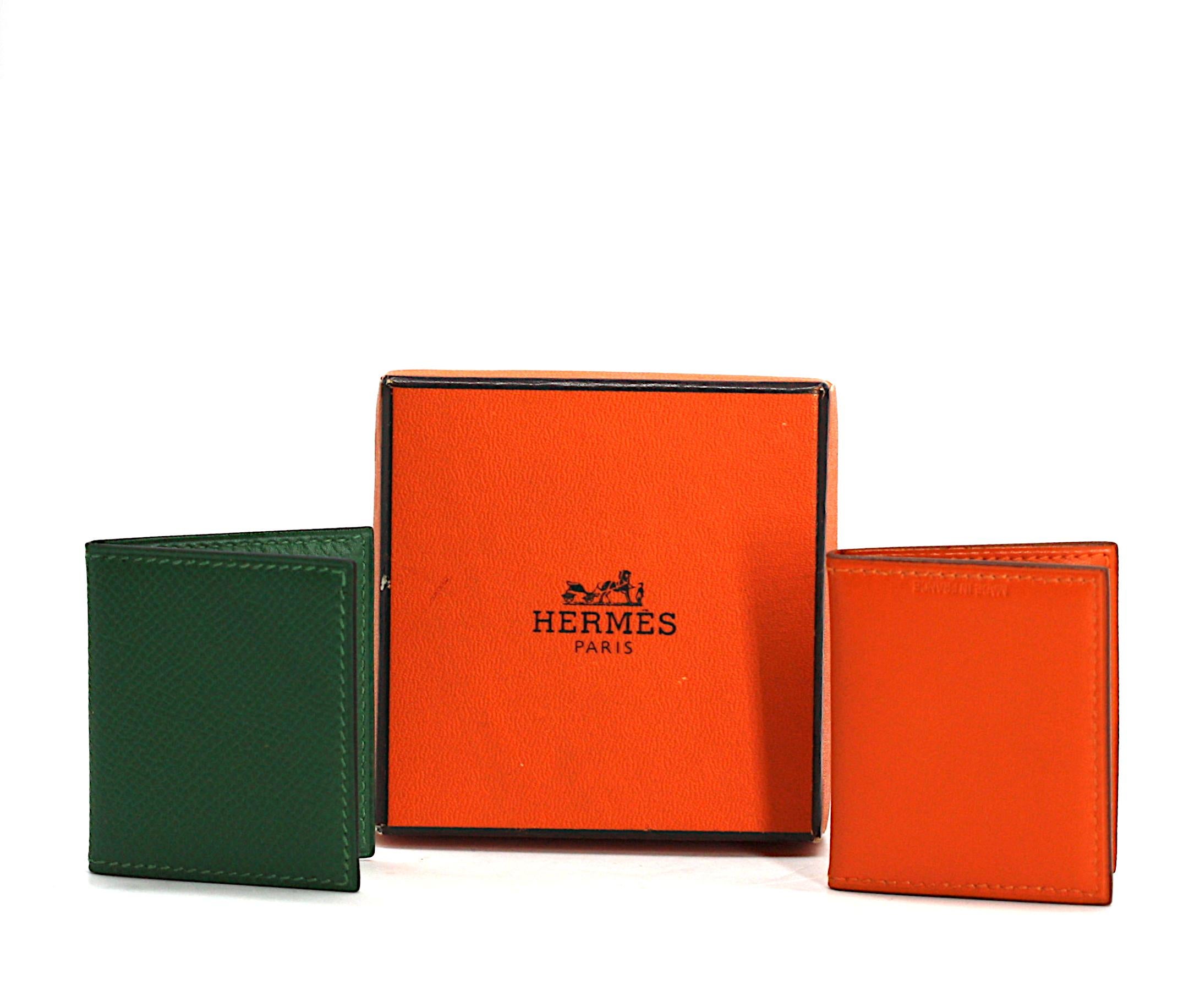 
Two Hermes Double Folding Leather Picture Frame
Signed. One orange leather, the other green Epsom leather.
2.5 in. by 2 in.
Condition Report
Good condition.