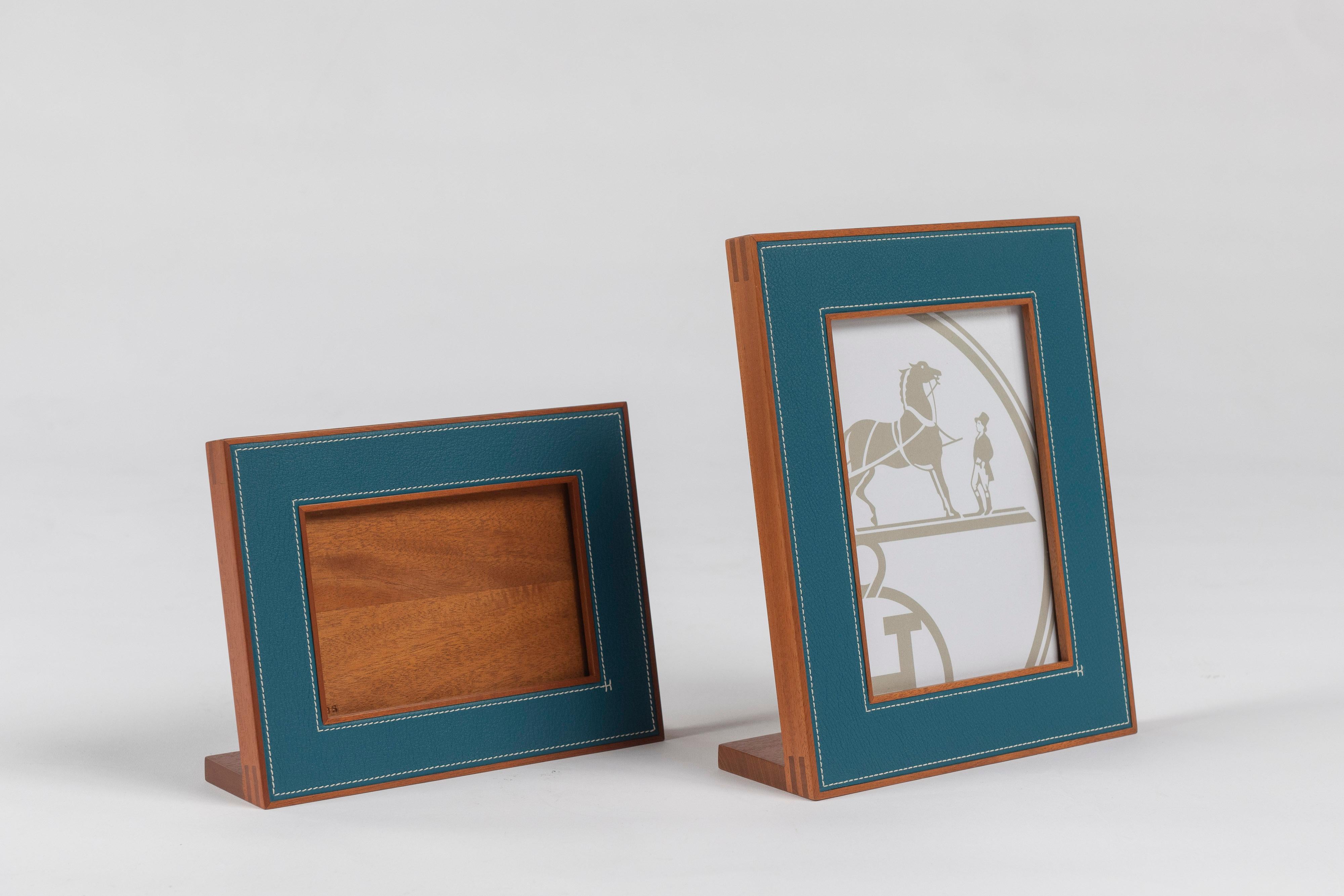 Modern Two Hermes Pleiade Picture Frames in Saddle Stitched Smooth Taurillon Leather