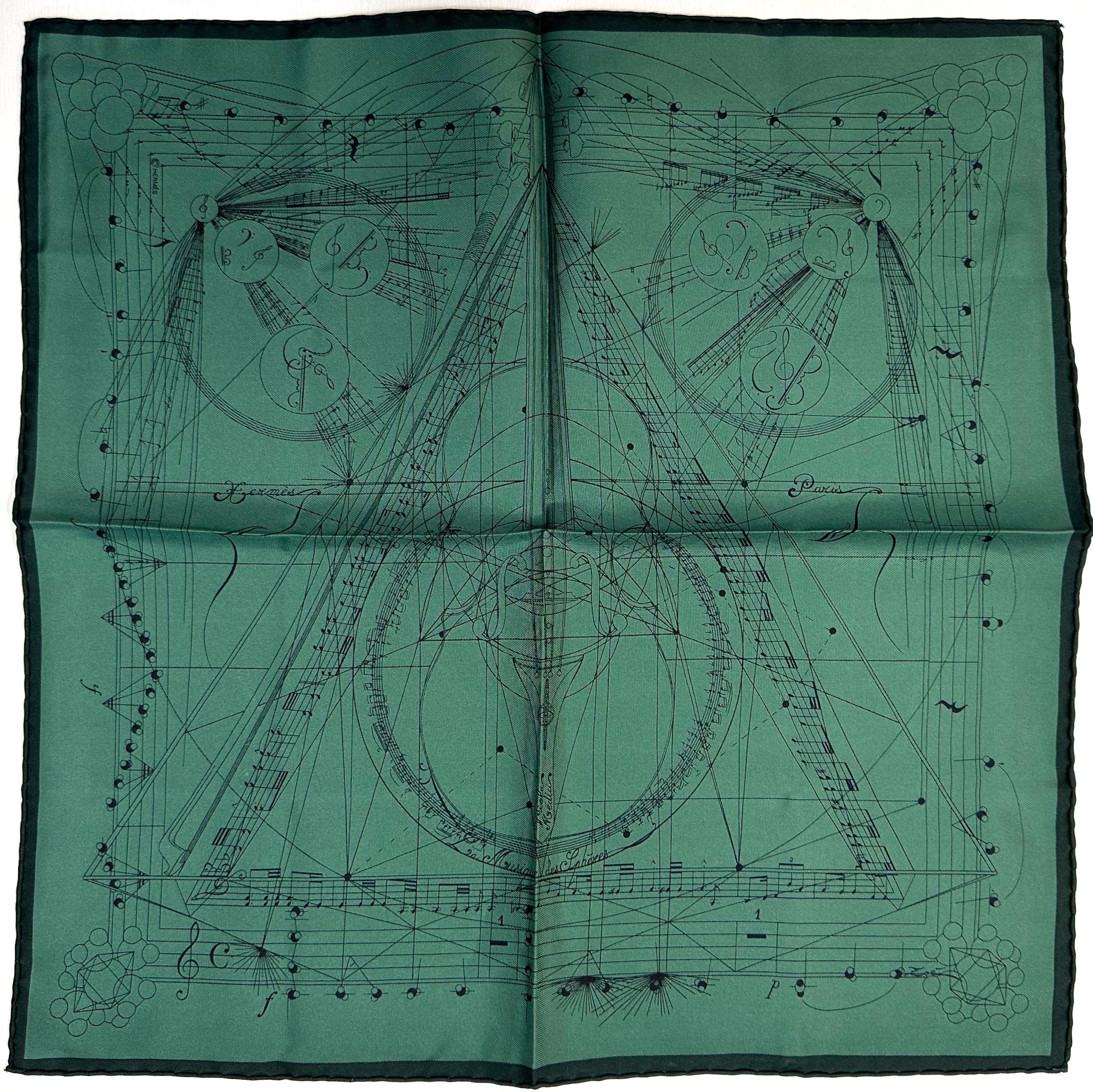 Two Hermes Silk Pocket Squares
Comprising, Les Amoureux de Paris and Musique des Spheres, the first with Hermes retail tag.
16 by 16 in.
Condition Report
Good condition.