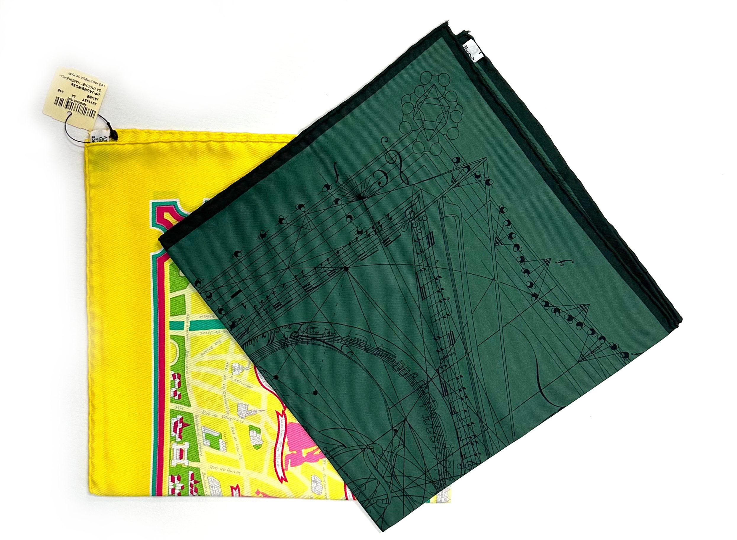 Women's or Men's Two Hermes Silk Pocket Squares For Sale