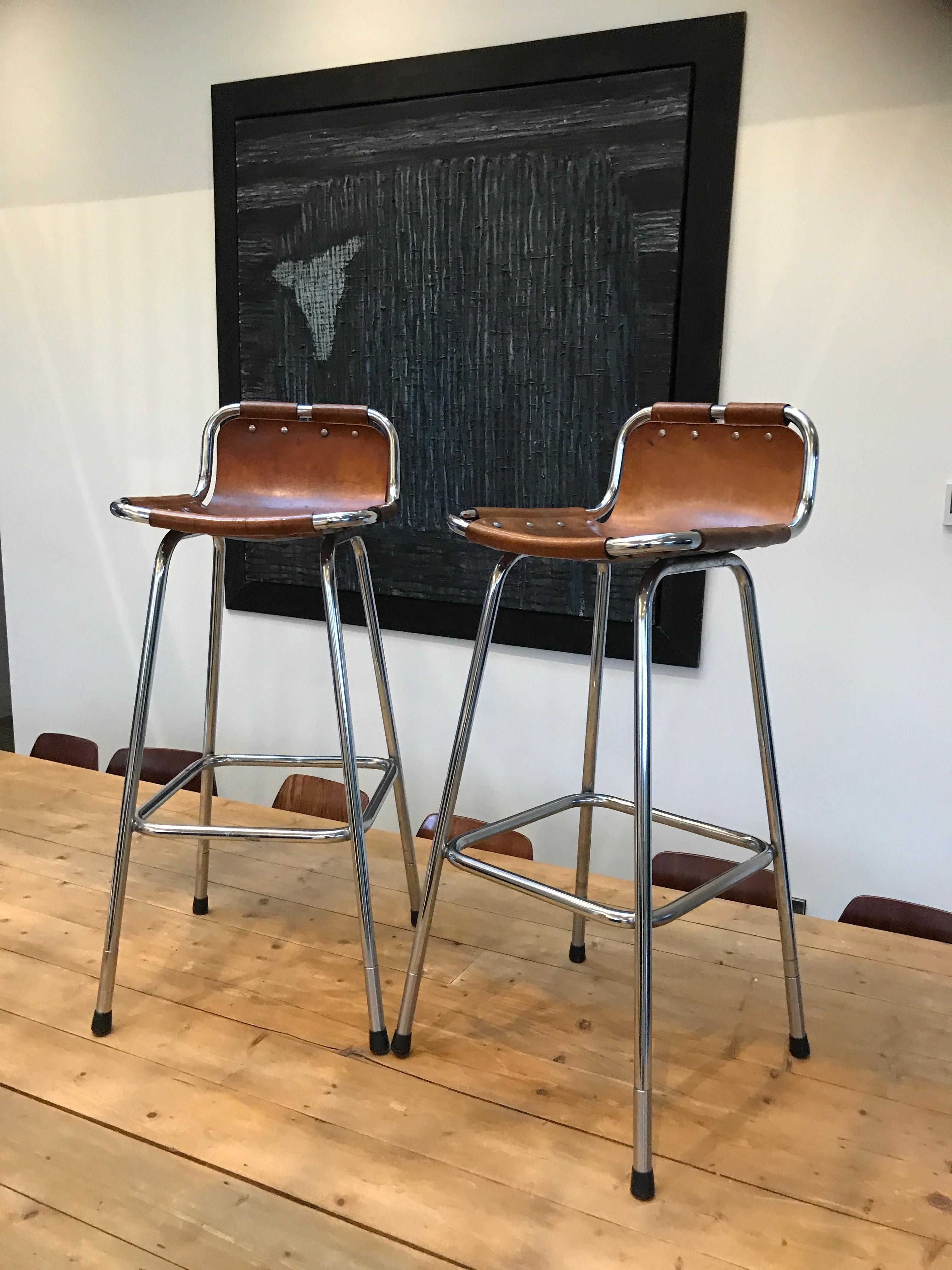 Mid-Century Modern Two High Bar Stools Selected by Charlotte Perriand for the Les Arcs Ski Resort