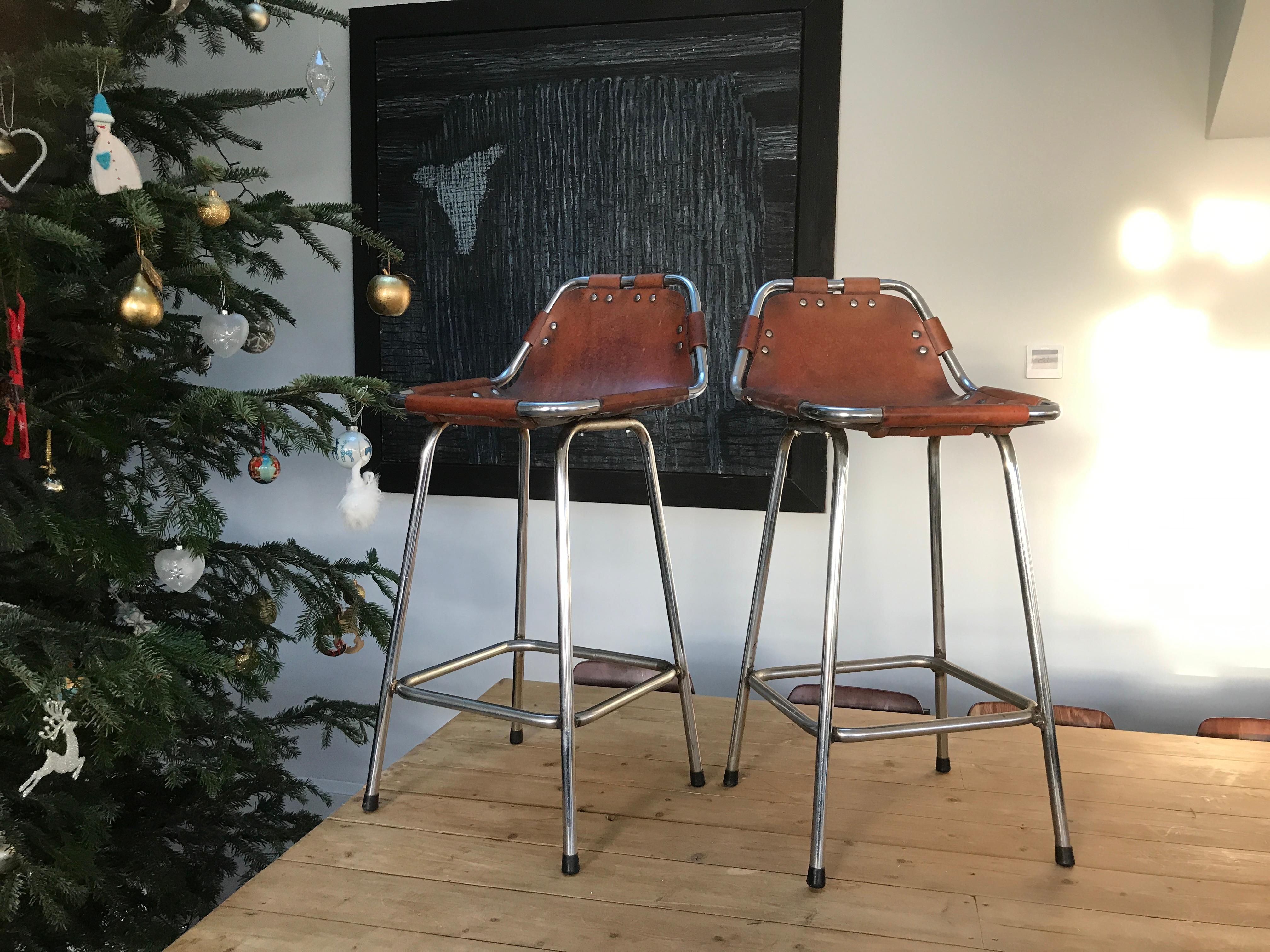 French Two High Bar Stools Selected by Charlotte Perriand for the Les Arcs Ski Resort