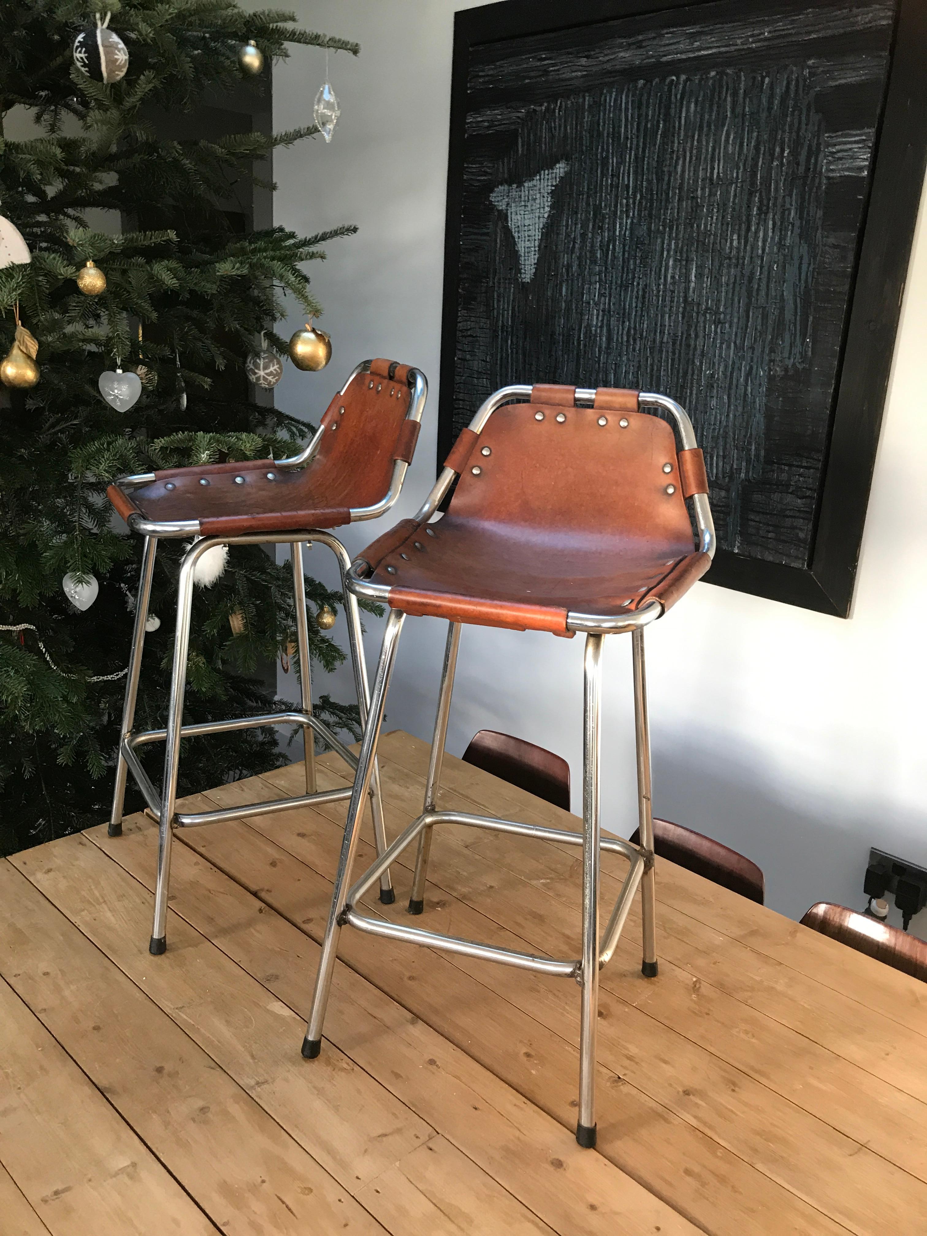Two High Bar Stools Selected by Charlotte Perriand for the Les Arcs Ski Resort In Good Condition In Markington, GB