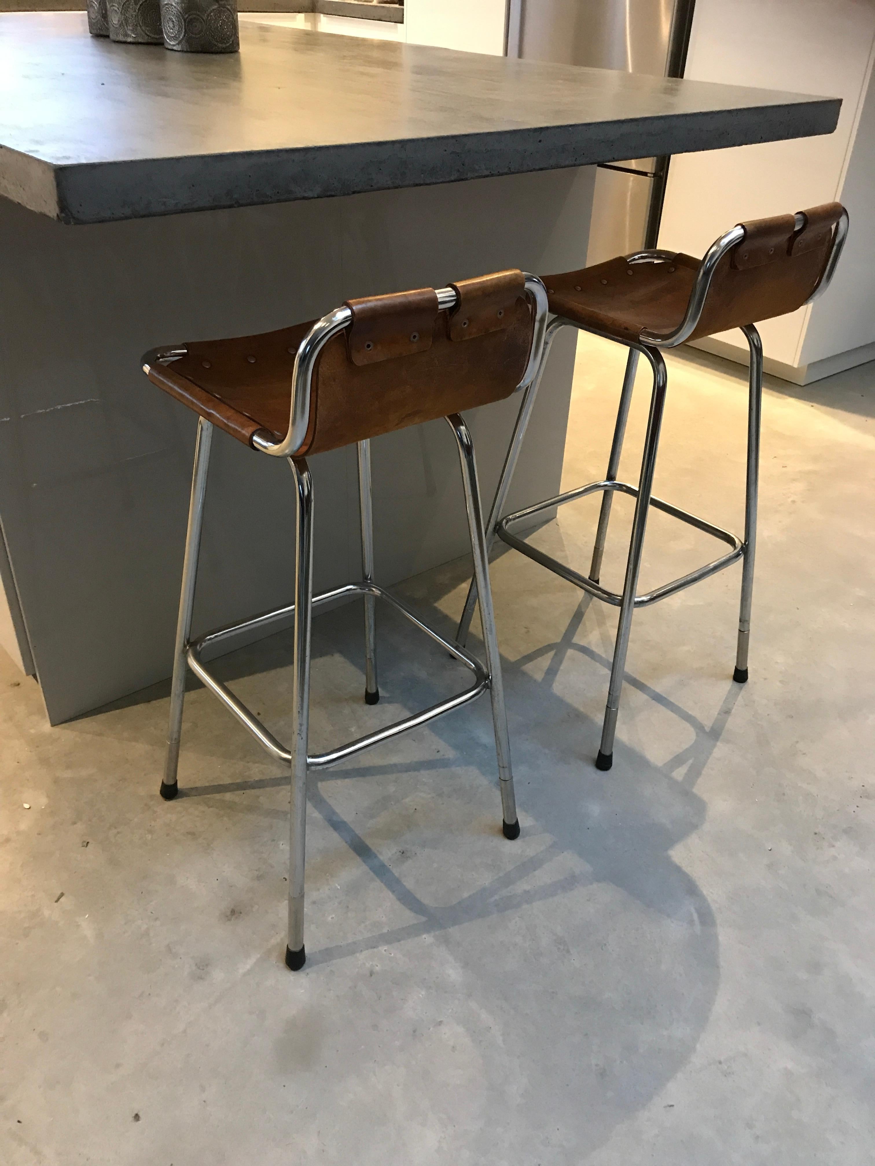 Metal Two High Bar Stools Selected by Charlotte Perriand for the Les Arcs Ski Resort