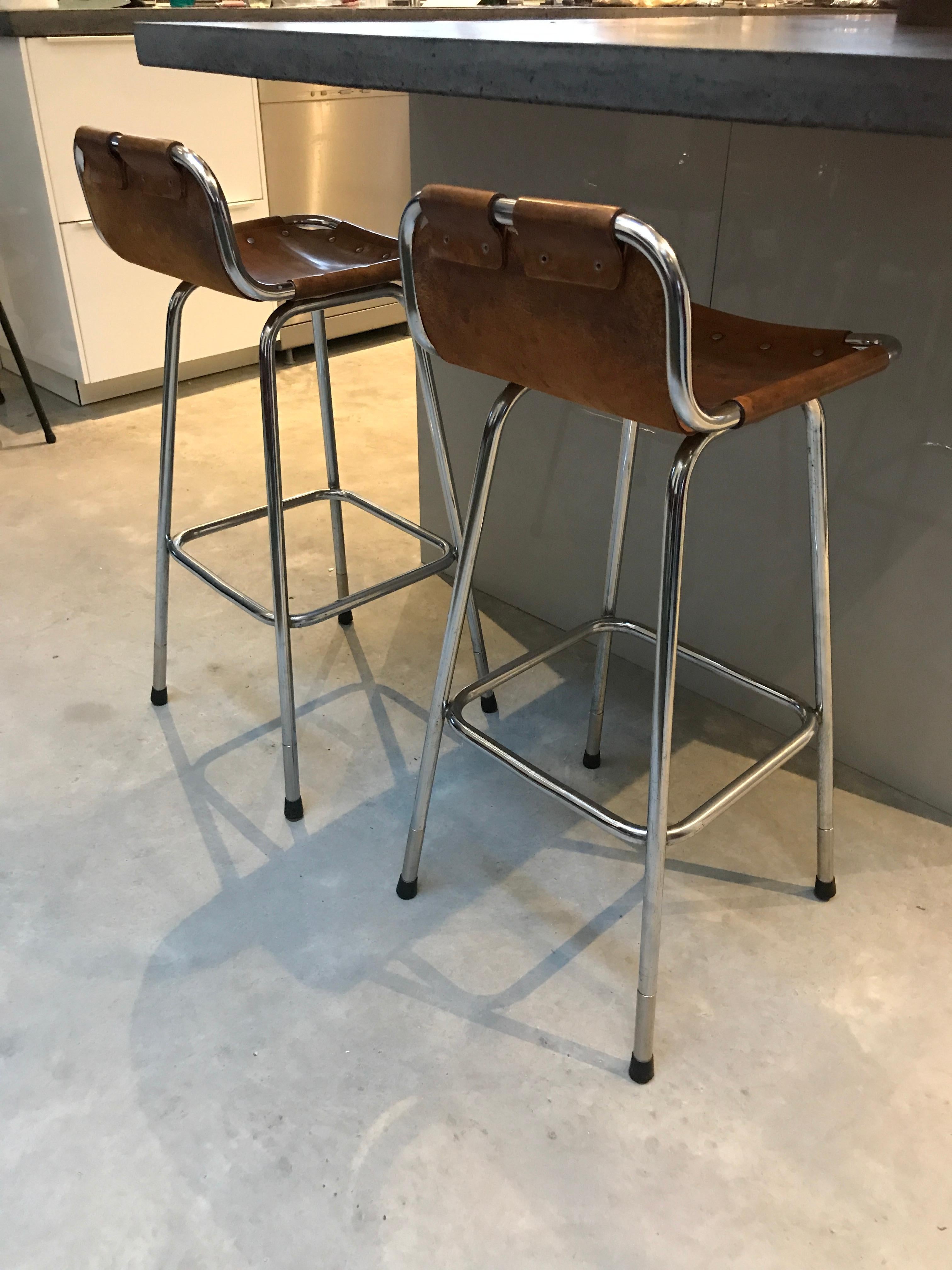 Two High Bar Stools Selected by Charlotte Perriand for the Les Arcs Ski Resort 1