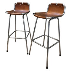 Two High Bar Stools Selected by Charlotte Perriand for the Les Arcs Ski Resort
