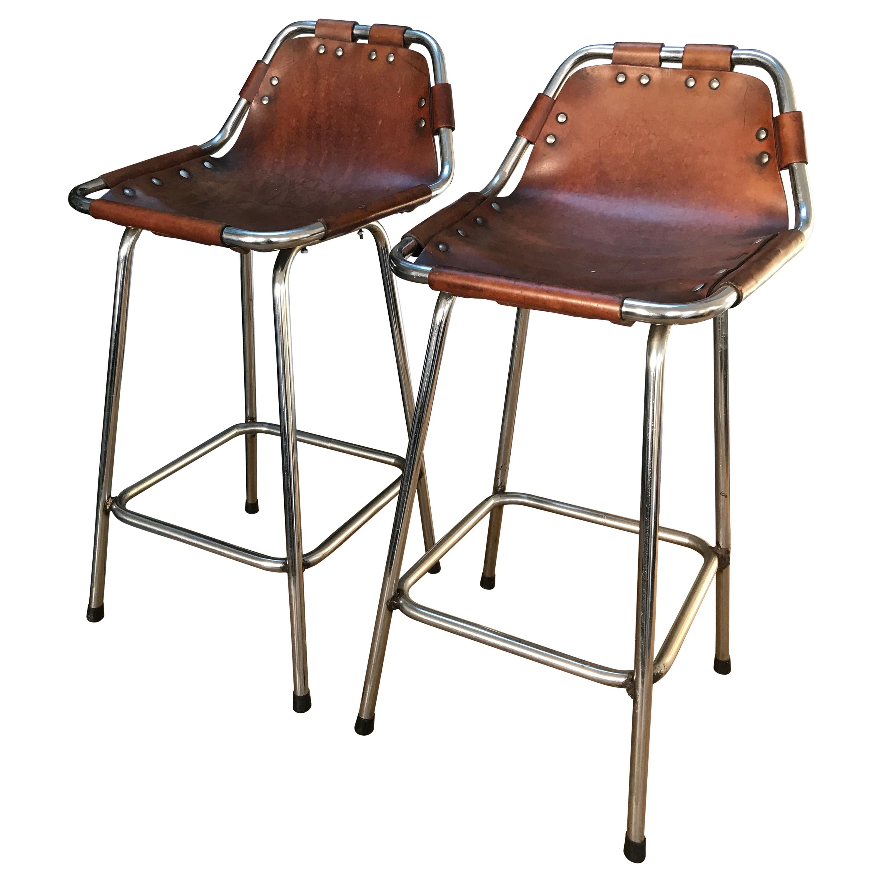 Two High Bar Stools Selected by Charlotte Perriand for the Les Arcs Ski Resort