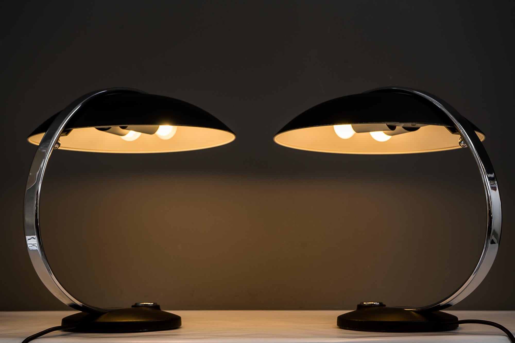 Metal Two Hillebrand Table Lamps, Germany, circa 1960s