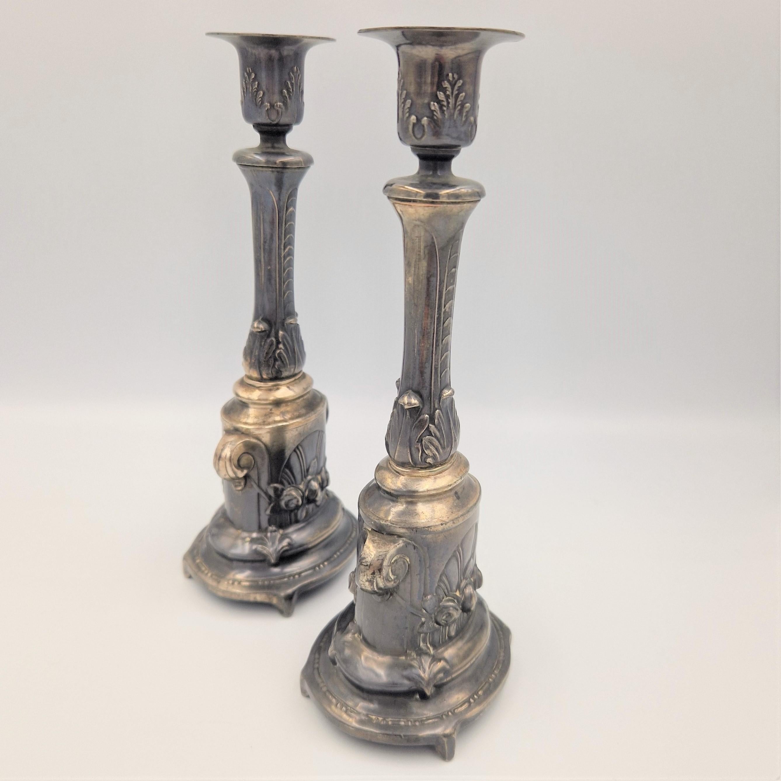Victorian Two historicism silver plated candle stand. 1850 - 1880 For Sale