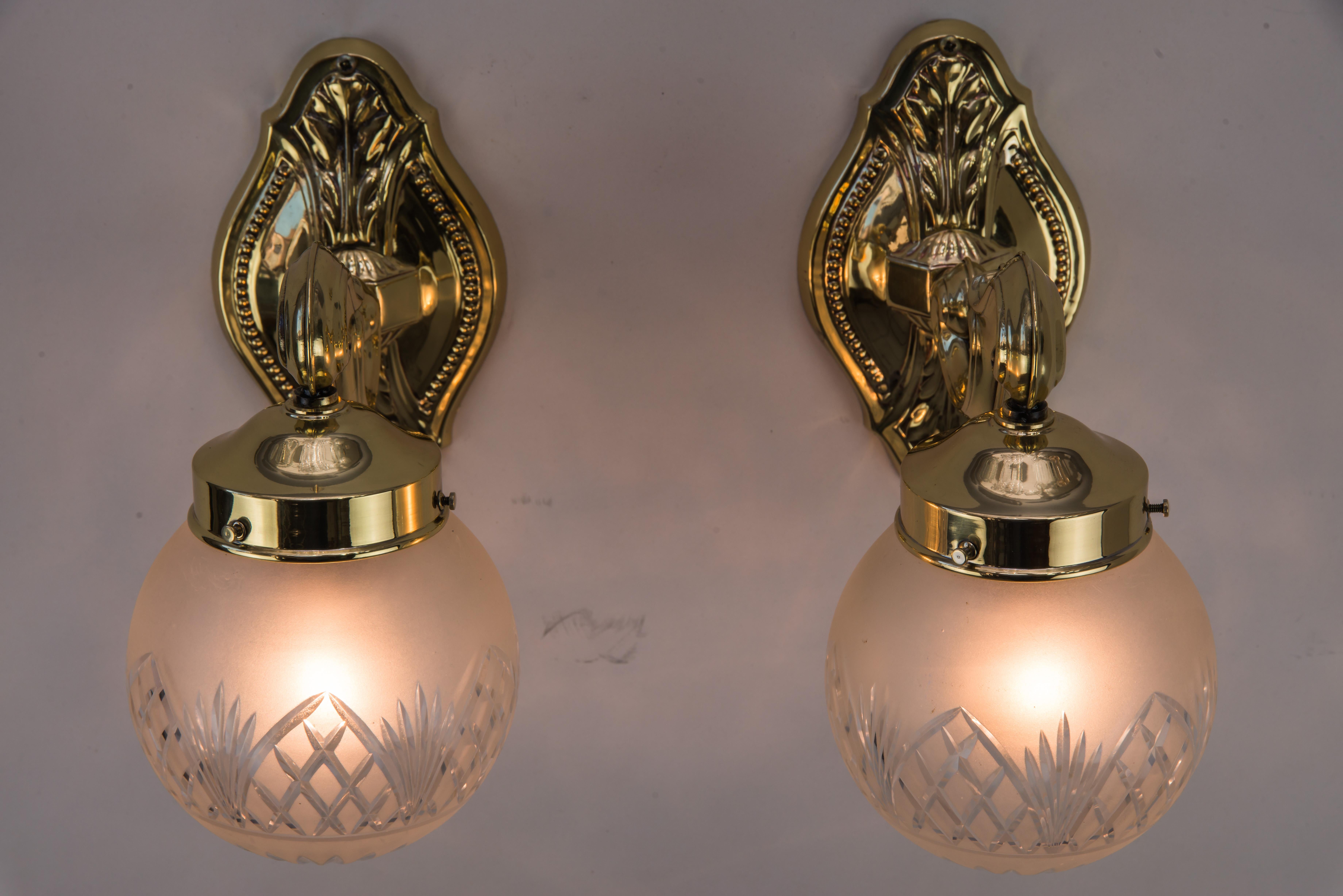 Late 19th Century Two Historistic Wall sconces around 1890s with original cut glass shades