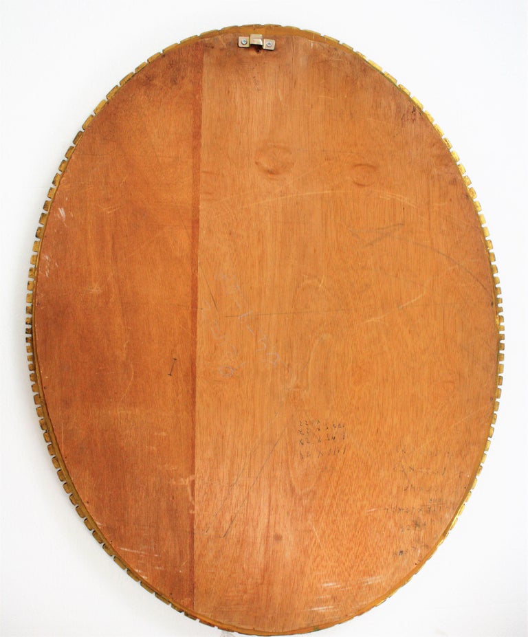 Hollywood Regency Francisco Hurtado Scalloped Giltwood Oval Mirror, 1950s For Sale 5