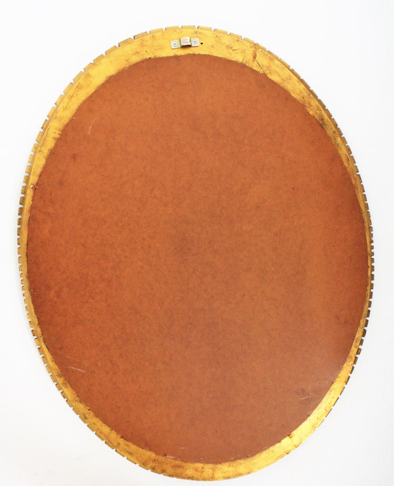 Hollywood Regency Francisco Hurtado Scalloped Giltwood Oval Mirror, 1950s For Sale 13