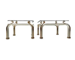 Two Hollywood Regency Side Tables with Original Beveled Glass Tops, 1980s