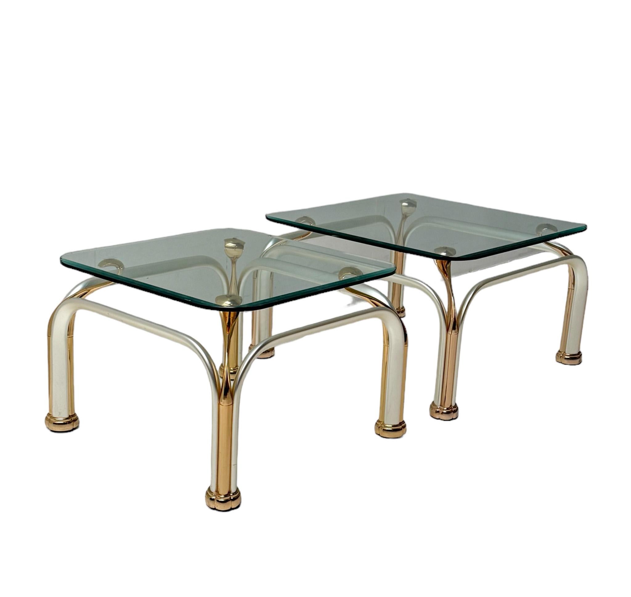 Italian Two Hollywood Regency Side Tables with Original Beveled Glass Tops, 1980s For Sale