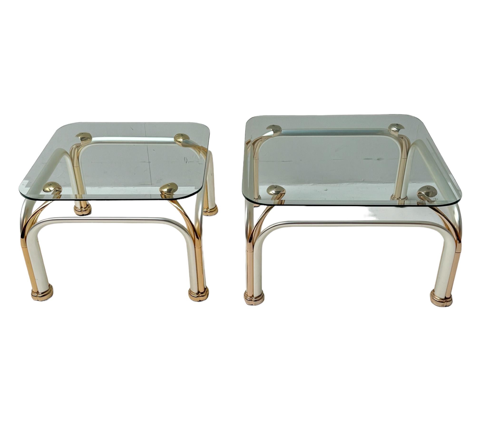 Two Hollywood Regency Side Tables with Original Beveled Glass Tops, 1980s In Good Condition For Sale In Amsterdam, NL