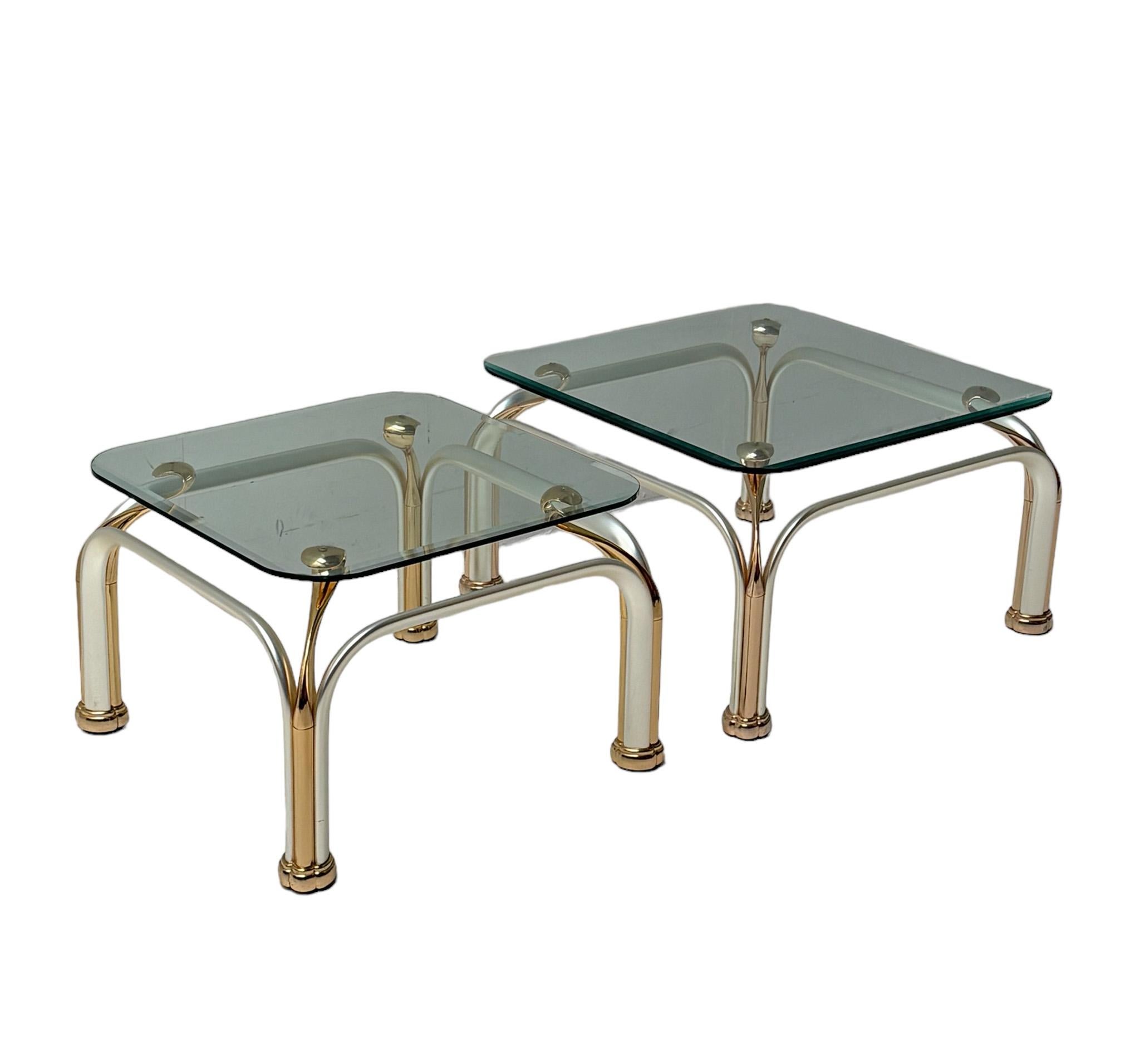 Late 20th Century Two Hollywood Regency Side Tables with Original Beveled Glass Tops, 1980s For Sale