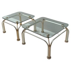 Two Hollywood Regency Side Tables with Original Beveled Glass Tops, 1980s
