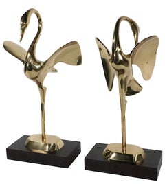 Two Hollywood Regency Style Brass Flamingos